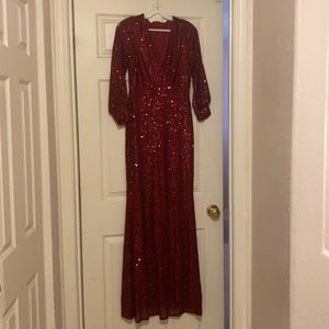 Red Sequins Conservative Long Dress